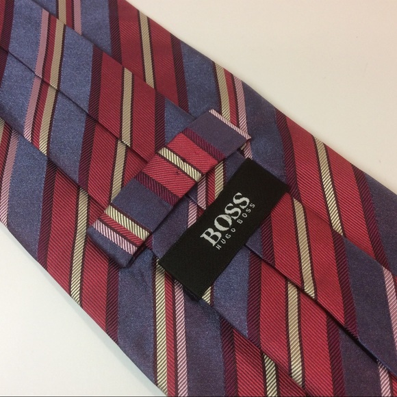 Hugo Boss Necktie Pink & Blue Stripe Silk Neck Tie - Picture 3 of 3